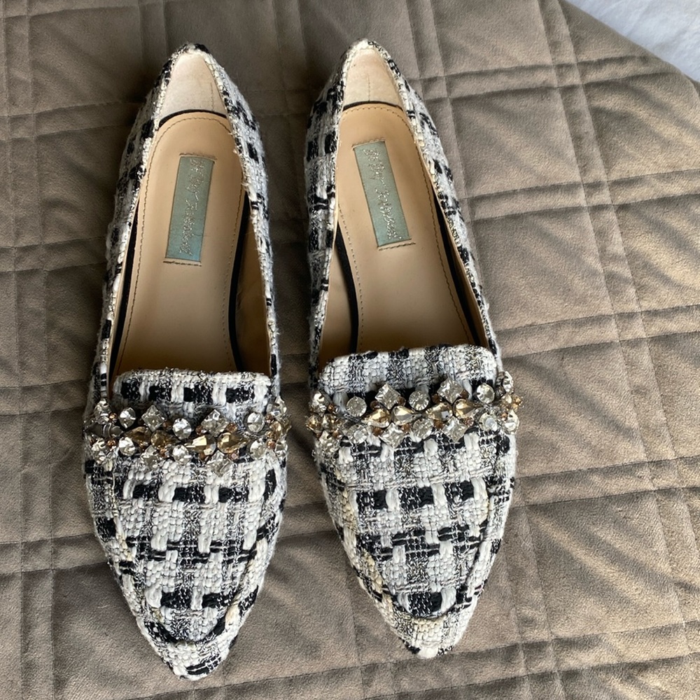 Betsy Johnson Tweed & Jeweled Flat Dressy Loafer